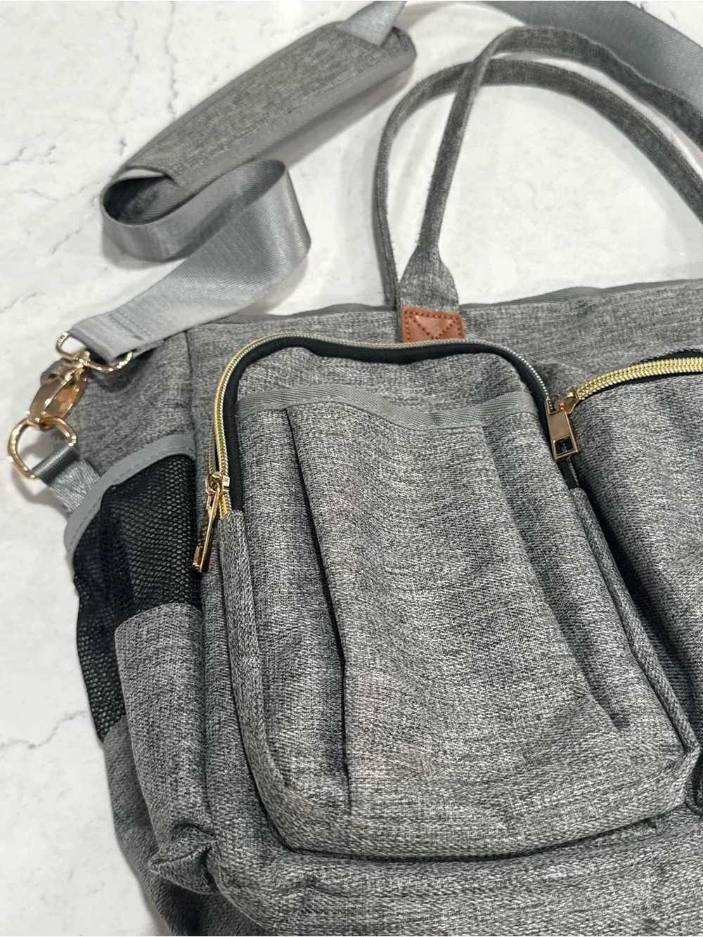 Rabjen Gray Multifunction Tote, Diaper Bag, Laptop, Shoulder Strap, Fits 15.6”